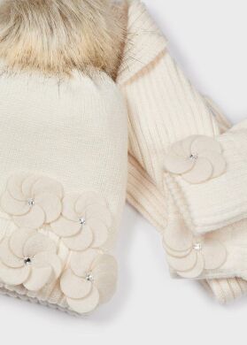 Комплект:шапка, шарф, рукавички для дівчинки Mayoral, Кремовий, 140