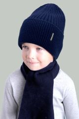 Шапка+шарф для мальчика Гаспар ELF-KIDS, Синий, 52