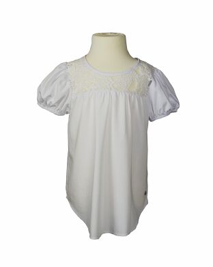 Блузка для девочки на короткий рукав, Белый, 122