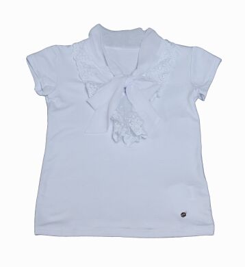 Блузка для девочки с кружевом, Белый, 146