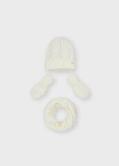 Комплект: шапка, шарф, перчатки Mayoral, Кремовый, 152