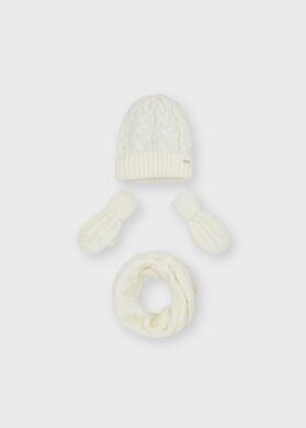 Комплект: шапка, шарф, перчатки Mayoral, Кремовый, 128