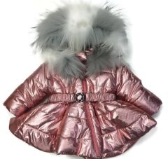 Пальто с искусственным мехом, Розовый, 98