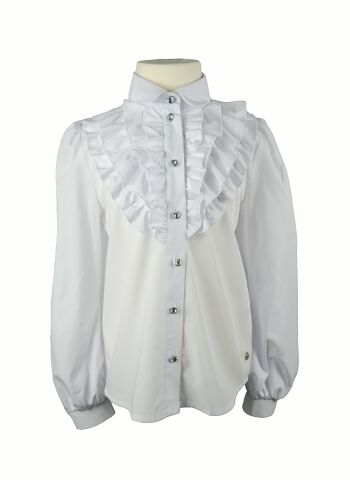 Блузка для девочки с жабо, Белый, 146