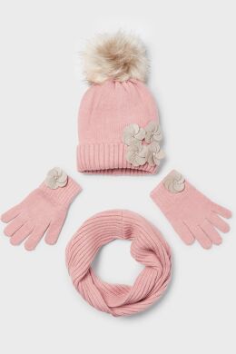 Комплект дитячий Mayoral: шапка, шарф, рукавички, Рожевий, 104
