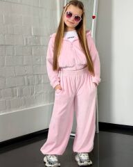Костюм велюр укороченная худые+штаны кюлоты-джогера для девочки Neni, Розовый, 116