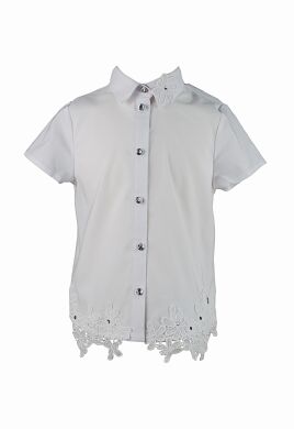 Блузка для девочки на длинный рукав, Белый, 134