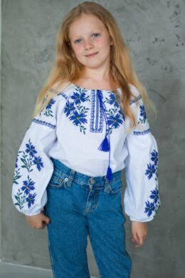 Детская вышиванка для девочки Василек Piccolo, Голубой, 134