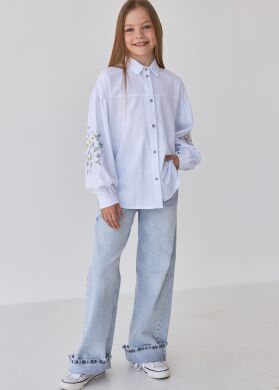 Блузка с вышивкой для девочки Yulia Brilliant, Белый, 116