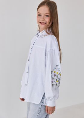 Блузка с вышивкой для девочки Yulia Brilliant, Белый, 116