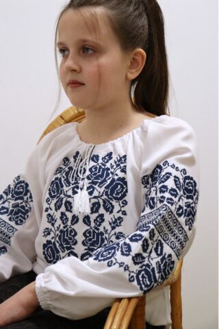 Детская вышиванка для девочки Белослава Piccolo, Синий, 152