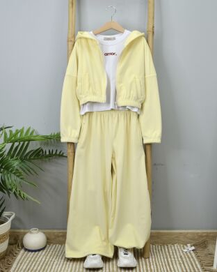 Костюм велюр укороченная худые+штаны кюлоты-джогера для девочки Neni, Лімонний, 116