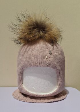 Шапка-шлем зимняя для девочки Аврора ELF-KIDS, Пуровий, 50