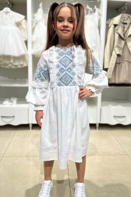 Вышитое платье для девочки Фаддея Piccolo, Голубой, 146