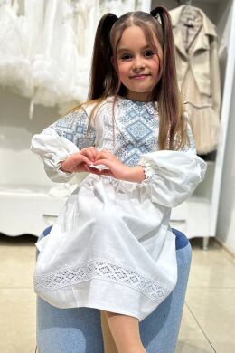 Вышитое платье для девочки Фаддея Piccolo, Голубой, 140