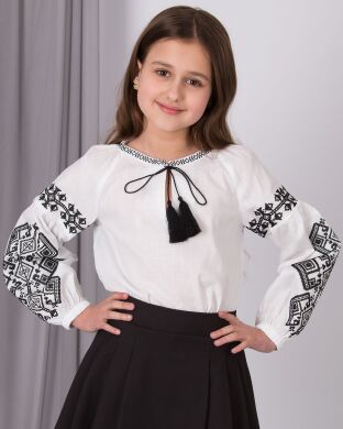 Вишиванка льон для дівчинки MEVIS, Білий, 122