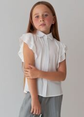 Блуза шкільна з короткими рукавами для дівчинки “Trendy” Brilliant, Молочний, 128