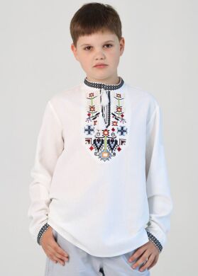 Вишиванка для хлопчика з льону Дерево роду Piccolo, Меланж, 116