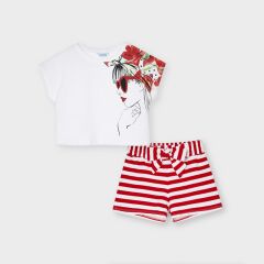 Комплект: шорты, футболка для девочки Mayoral, Красный, 128