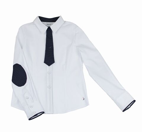 Блузка для девочки с галстуком на длинный рукав, Белый, 146