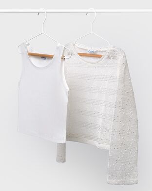 Комплект:кофта+топ для девочки Mayoral, Испания, Кремовый, 128