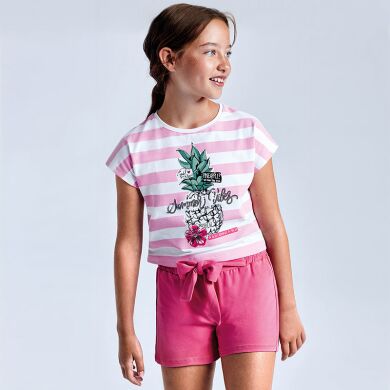 Комплект: шорты, футболка для девочки Mayoral, Розовый, 128
