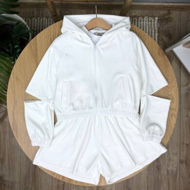 Костюм велюр укорочена худі+шорти для дівчинки Neni, Молочний, 134