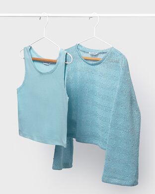 Комплект:кофта+топ для девочки Mayoral, Испания, Голубой, 128