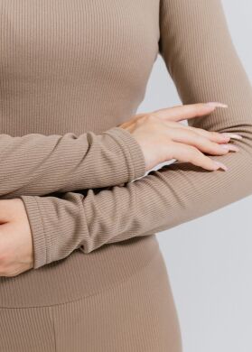 Кроп-топ лонгслів в рубчик з начосом для дівчинки Афіна SUZIE, Капучино, 152