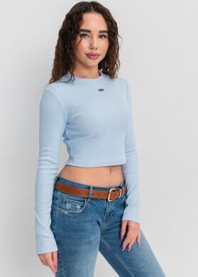 Кроп-топ лонгслив в рубчик для девочки Афина., Голубой, 146