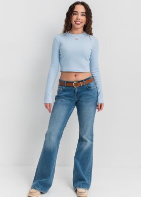 Кроп-топ лонгслив в рубчик для девочки Афина., Голубой, 146