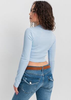 Кроп-топ лонгслив в рубчик для девочки Афина., Голубой, 146