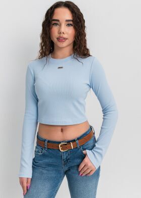 Кроп-топ лонгслив в рубчик для девочки Афина., Голубой, 146