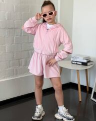 Костюм велюр укороченная худые+шорты для девочки Neni, Розовый, 122