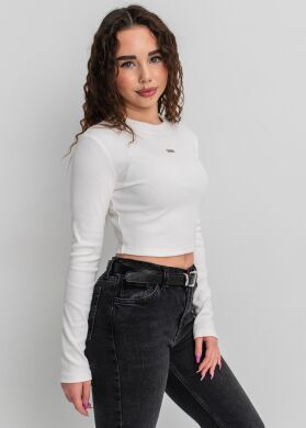 Кроп-топ лонгслив в рубчик для девочки Афина., Молочний, 146