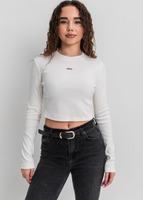 Кроп-топ лонгслив в рубчик для девочки Афина., Молочний, 146