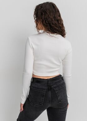 Кроп-топ лонгслив в рубчик для девочки Афина., Молочний, 146