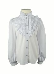 Блузка для девочки с жабо, Белый, 122