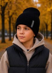 Демисезонная шапка для мальчика Берн ELF-KIDS, Черный, 52